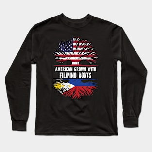 American Grown with Philippine Roots USA Flag Long Sleeve T-Shirt
